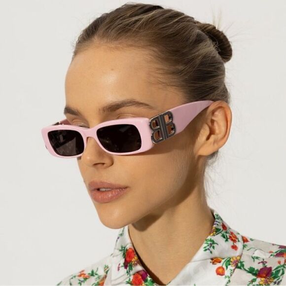 BALENCIAGA Sunglasses BB0096S 012 Pink/Silver/Grey NEW - Picture 1 of 12